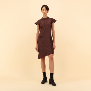 ASYMMETRIC SUEDE MIDI DRESS