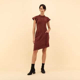 ASYMMETRIC SUEDE MIDI DRESS