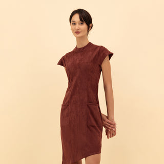 ASYMMETRIC SUEDE MIDI DRESS