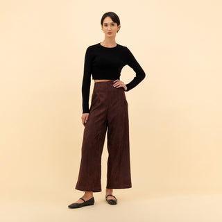 High-Waist Straight Suede Pants
