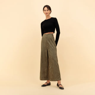 High-Waist Straight Suede Pants