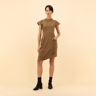 ASYMMETRIC SUEDE MIDI DRESS