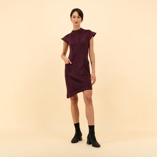 ASYMMETRIC SUEDE MIDI DRESS