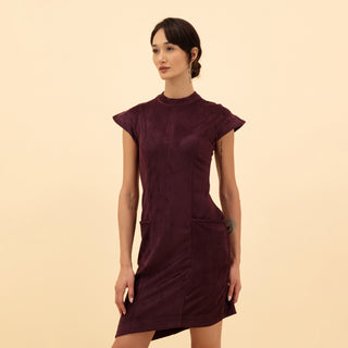 ASYMMETRIC SUEDE MIDI DRESS