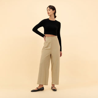 High-Waist Straight Suede Pants
