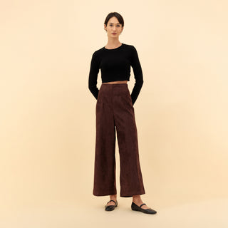 High-Waist Straight Suede Pants