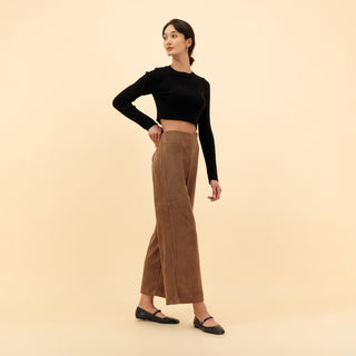 High-Waist Straight Suede Pants
