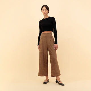 High-Waist Straight Suede Pants