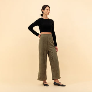 High-Waist Straight Suede Pants